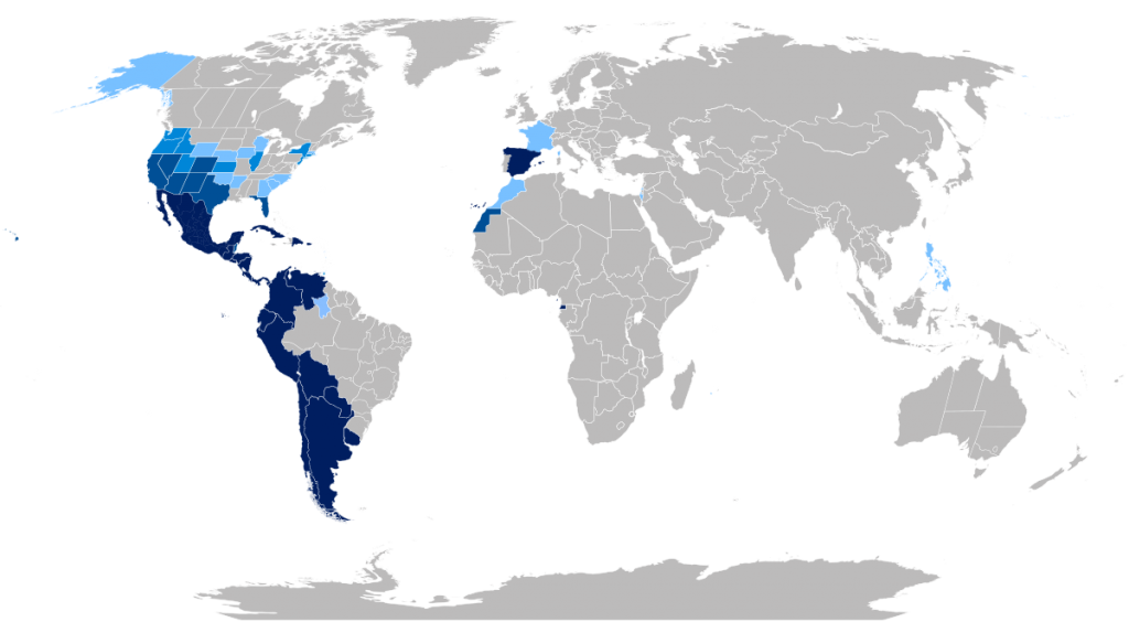 Descubra as Diferenças do Castelhano e Espanhol 1200px Hispanophone global world map language 2 2222222222 1024x564 - Descubra as Diferenças do Castelhano e Espanhol